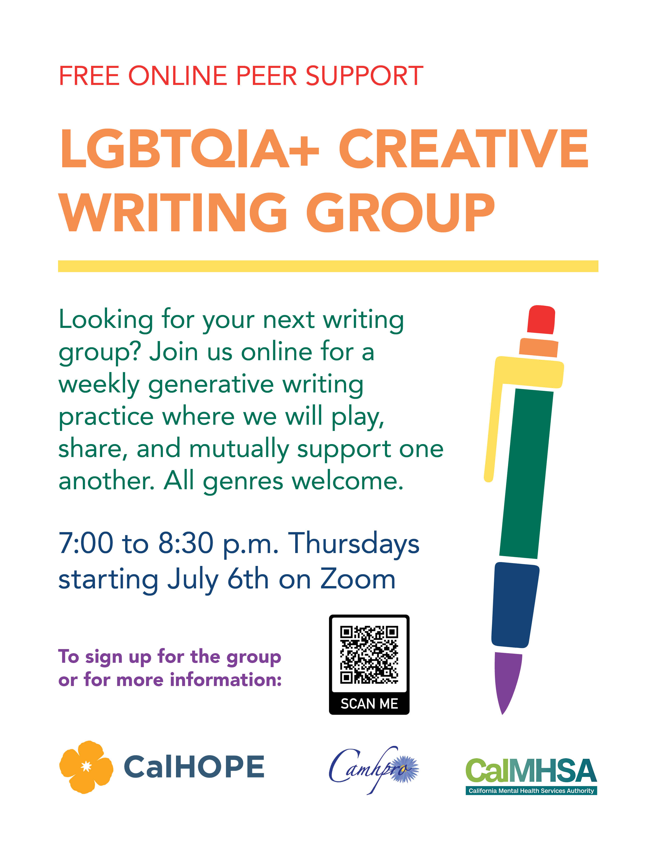 LGBTQIA+ Creative Writing Group | CAMHPRO
